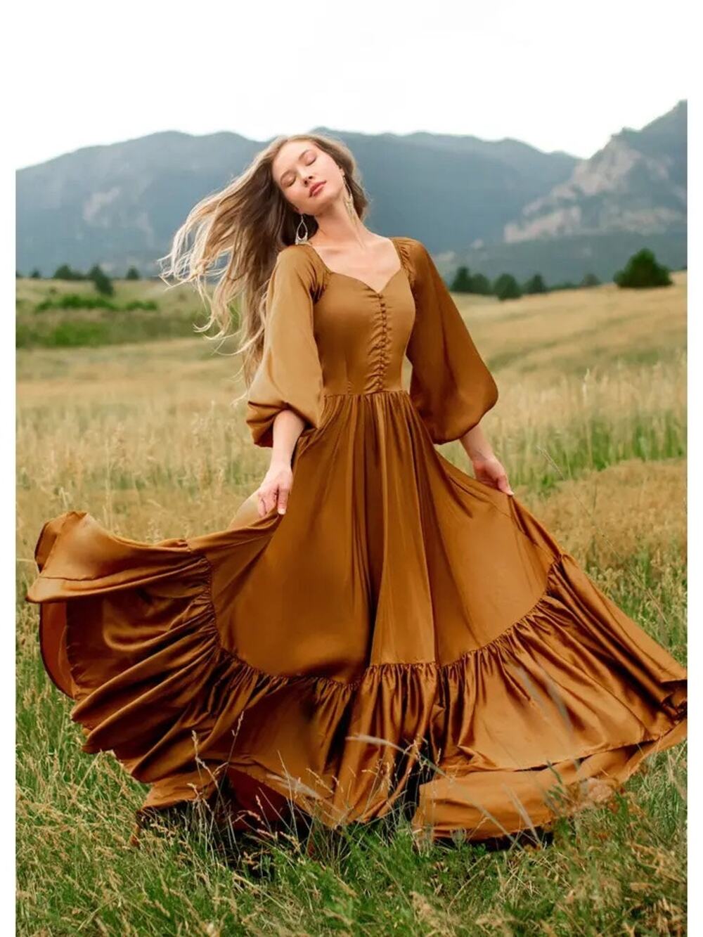 Joyfolie Lorna Impact Dress in Dark Honey | NWT Maxi Dress Size Medium